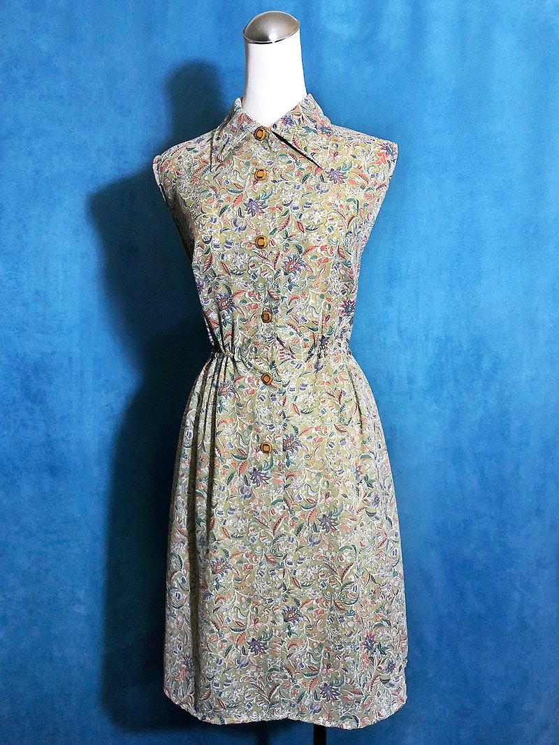 Flower chiffon sleeveless vintage dress / abroad brought back VINTAGE - One Piece Dresses - Polyester Multicolor