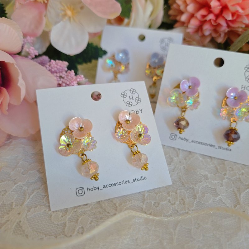 暮光花語 Twilight Blossoms 耳環/耳釘/耳夾 原創 手作 送禮水晶 - 耳環/耳夾/耳骨夾 - 不鏽鋼 