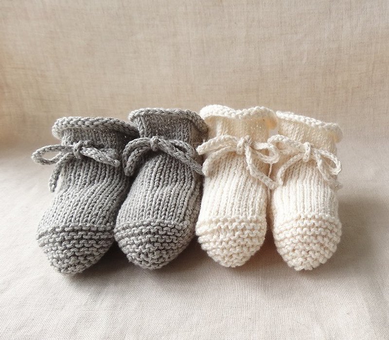 6M～ ●有機棉● 寶寶鞋 寶寶襪 兩雙組 棉 244,5 - 滿月禮物 - 棉．麻 灰色