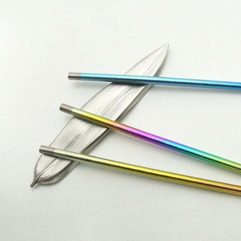 3 sets of pure titanium antibacterial ECO environmental protection straws-(hesui yellow + bright rainbow + blue azure) + straw brush - Reusable Straws - Other Metals Multicolor