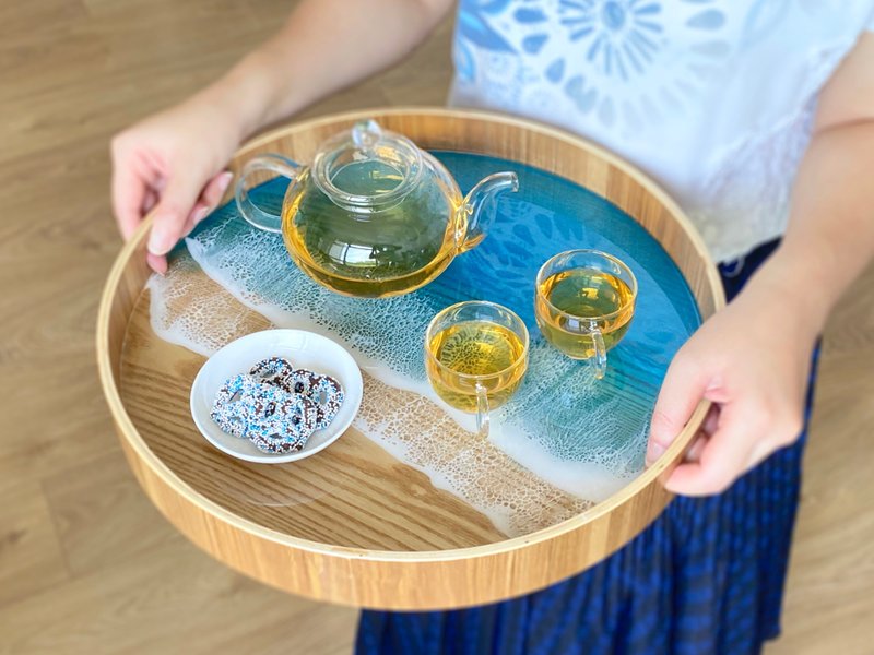 Wood Serving Tray with Handle, Aqua Ocean, Wedding Gift, Home Gift - 盤子/餐盤/盤架 - 木頭 藍色