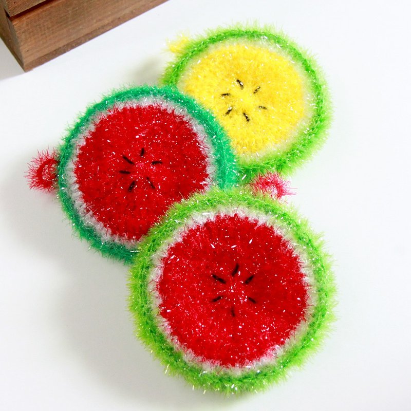 [Graduation Season/Free Shipping/Special Offer] Handmade Korean Vegetable Melon Cloth/Easy to Wash and Will Not Fall Off (Watermelon 3 Pack) - ผลิตภัณฑ์ล้างจ้าน - เส้นใยสังเคราะห์ หลากหลายสี