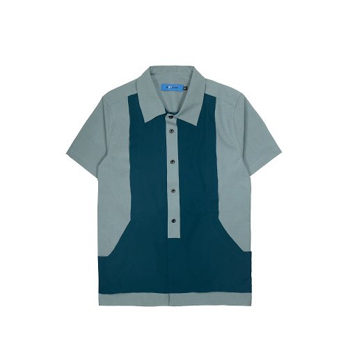 WEAVISM織本主義 前口袋撞色短袖襯衫-淺藍