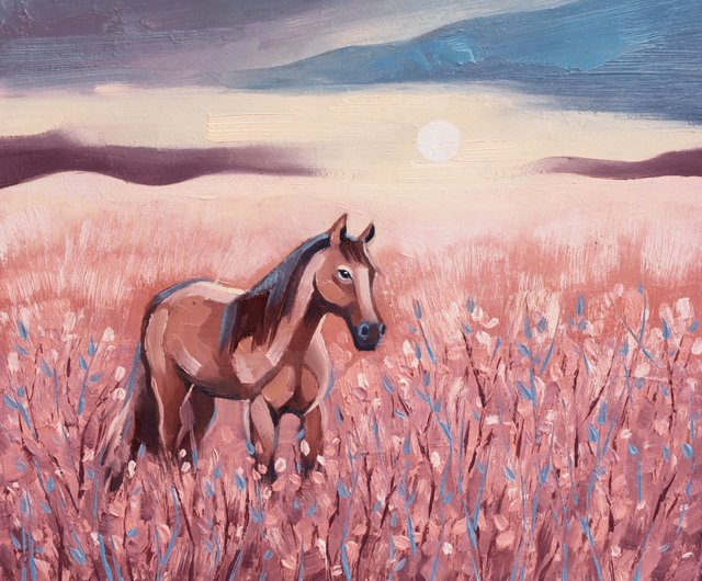 馬の絵画 風景画 オリジナルアート 動物のアートワーク 農場の壁