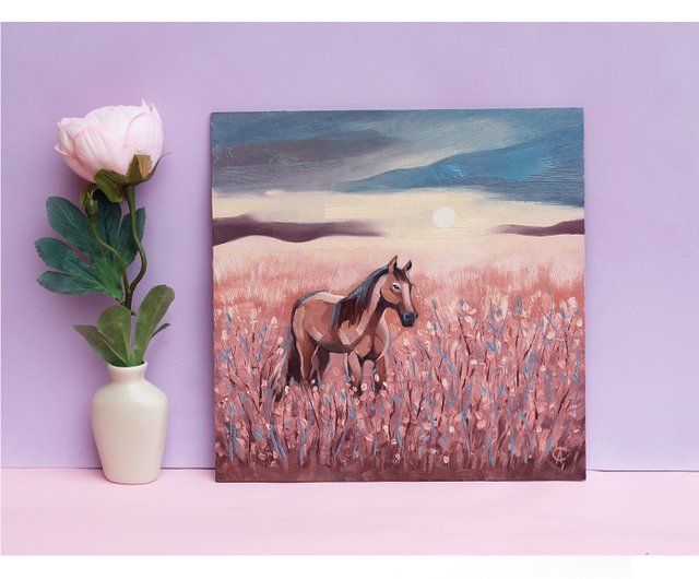 馬の絵画 風景画 オリジナルアート 動物のアートワーク 農場の壁