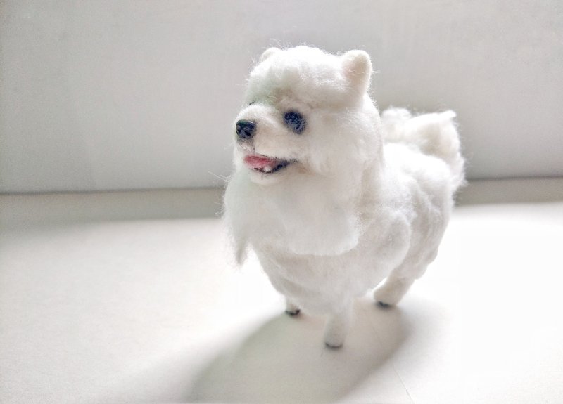 羊毛氈 寵物 復刻 仿真 狗狗 - 博美犬 松鼠狗 植毛款 (客製化) - 擺飾/家飾品 - 羊毛 白色