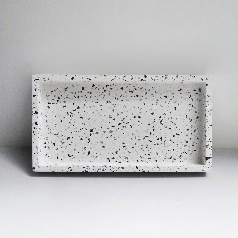 TERRAZZO Classic black & white stone concrete rectangle tray - ถาดเสิร์ฟ - หิน ขาว