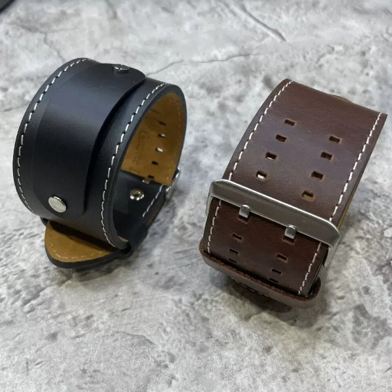 Timeless simple one-piece wristband pure cowhide men's watch strap 17/18/19/20/21/22MM - สายนาฬิกา - หนังแท้ หลากหลายสี