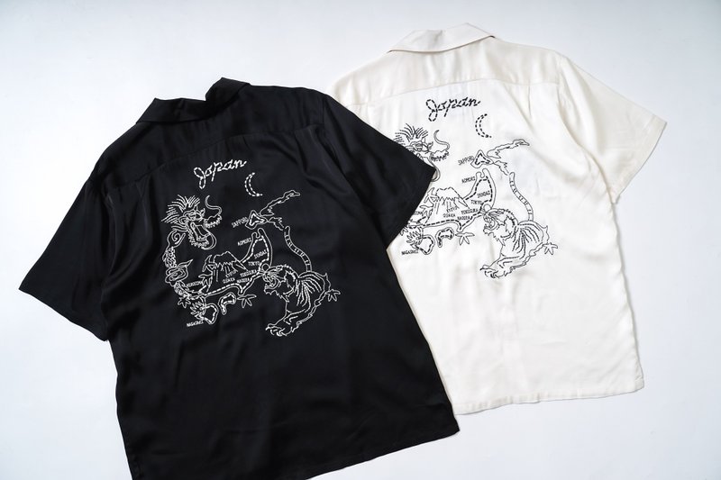 Houston 針繡紀念襯衫 橫須賀 vintage 白色龍款 - 男襯衫/休閒襯衫 - 其他人造纖維 白色