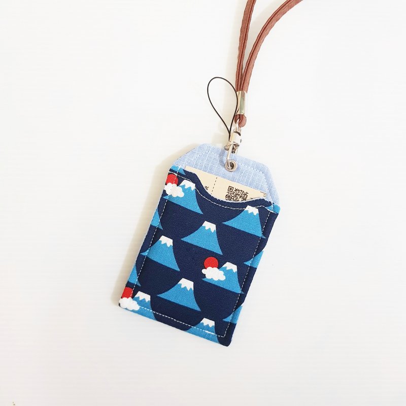 [Mount Fuji-Blue&Light Blue] Omori Shape Card Holder Card Holder ID Holder - ที่ใส่บัตรคล้องคอ - ผ้าฝ้าย/ผ้าลินิน สีน้ำเงิน