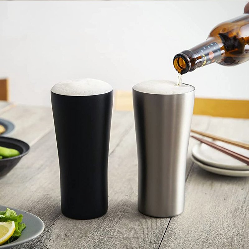 【Peacock】420ML Vacuum Insulated Stainless Steel Mug/Beer Mug/Ice Dam Cup-Matte Black - กระบอกน้ำร้อน - สแตนเลส สีดำ