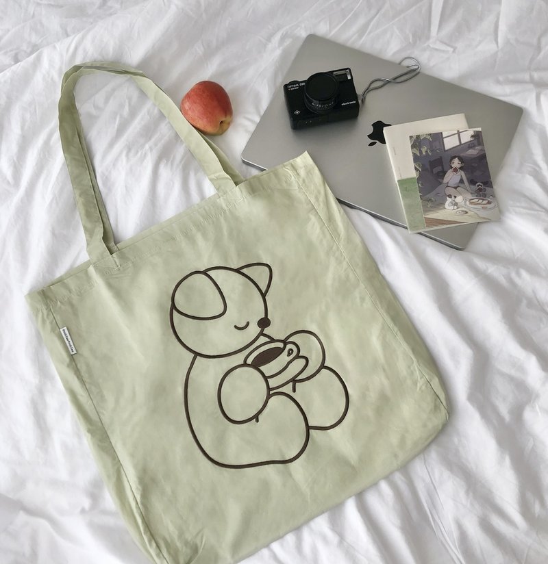 早午茶果綠刺繡帆布包 - 側背包/斜背包 - 其他材質 綠色