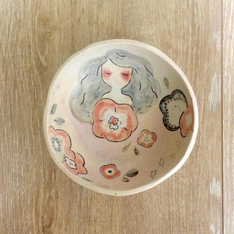 ┇eyesQu ┇ hand pinch pottery ┇ pink flower - จานเล็ก - ดินเผา 