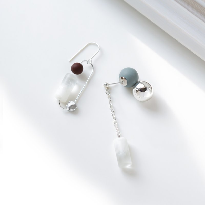 Hali original design handmade soft clay geometric lines simple pendant 925 sterling silver earrings - ต่างหู - ดินเผา สีใส