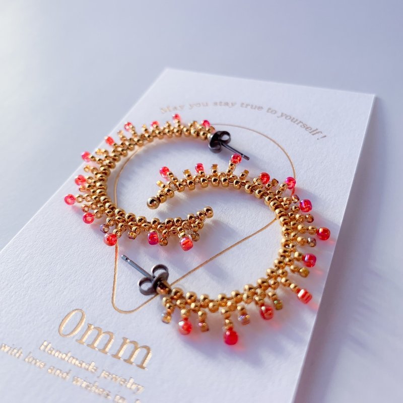 Spark earrings made of colored glass and real gold-plated beads [pink] - Earrings & Clip-ons - Glass Red