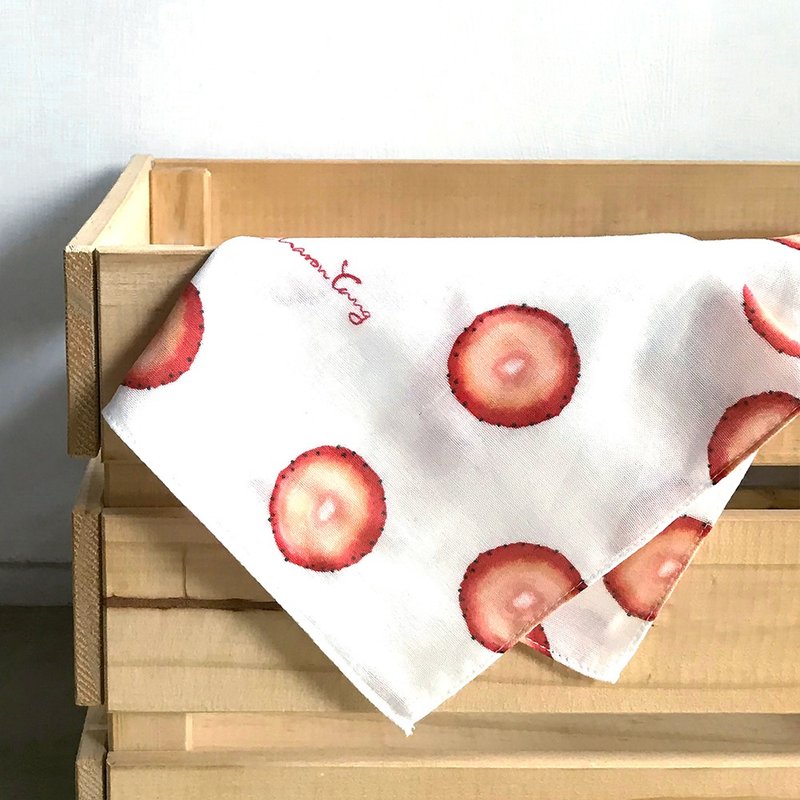 【微瑕特惠】草莓多 Strawberries - 方巾2 - 手帕 - 棉．麻 