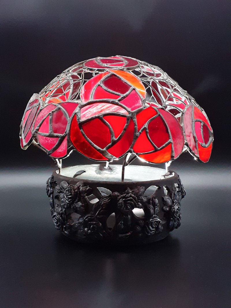 Stained Glass Spider Web Rose Flower Lantern Lamp Candle Holder Gothic Decor - Candles & Candle Holders - Glass Red