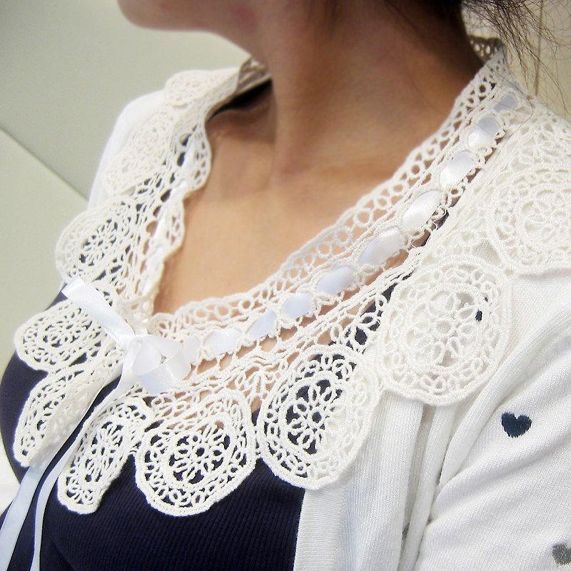 Crochet peter pan Oriental Detachable Collar - Women's Tops - Cotton & Hemp White