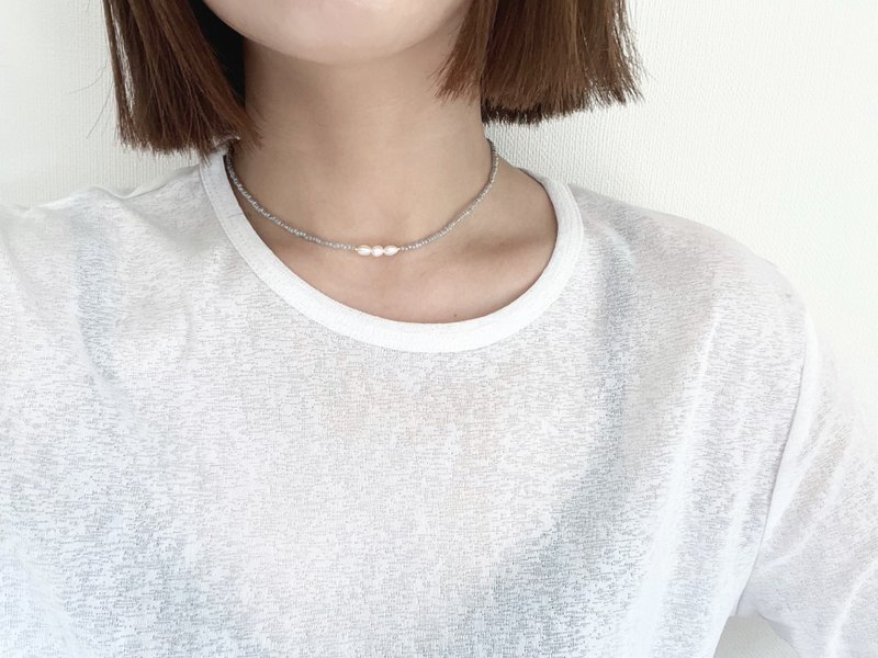 マグネット着脱　ビーズチョーカー　  【　gray 3pearl　】　ビーズネックレス - 項鍊 - 其他材質 灰色