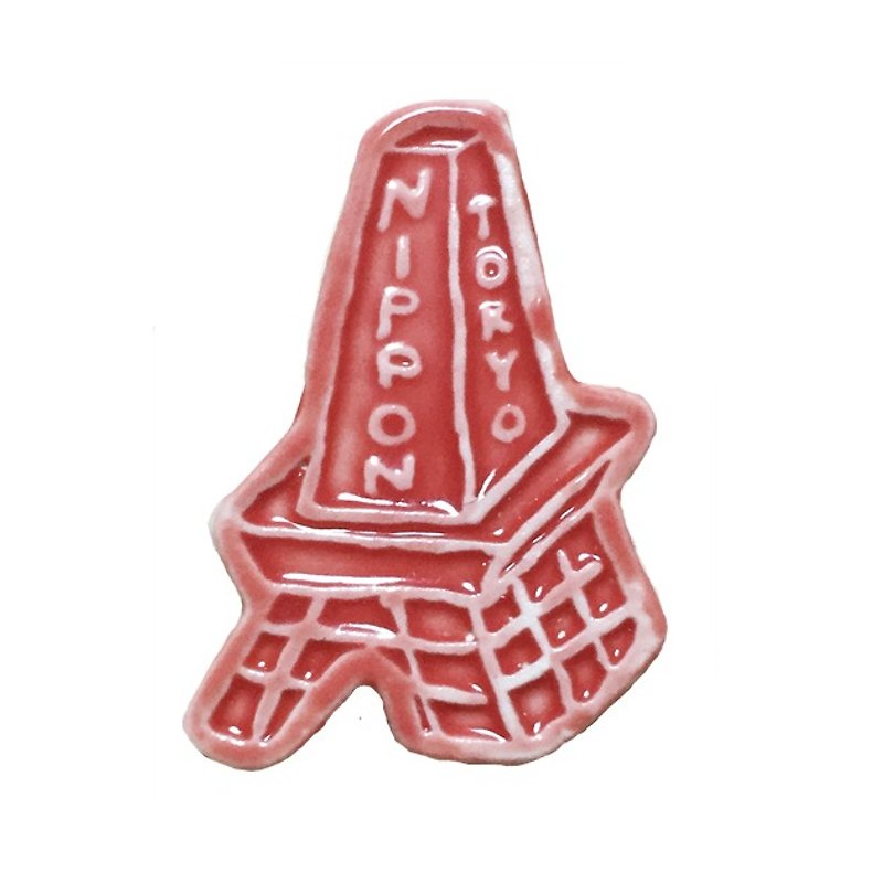 Tower brooch - Brooches - Porcelain Red
