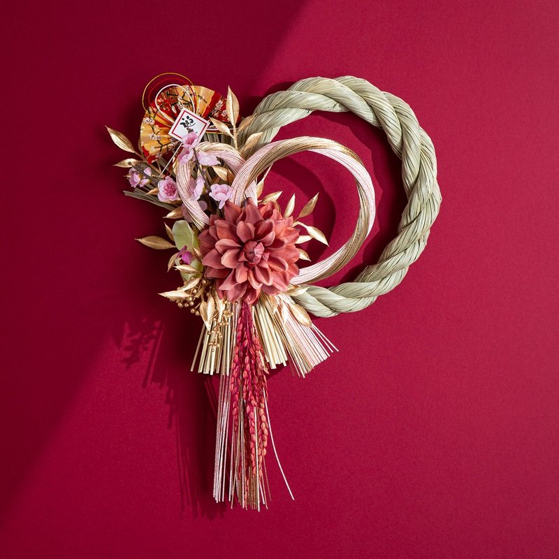 Japanese-style rope with pink gold and red Dali flower water lead rope to bring good luck in the New Year and imitate real flowers to pray for blessings in the New Year flower gift - ของวางตกแต่ง - พืช/ดอกไม้ 