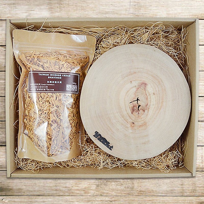樟木鍋墊+木屑刨花禮盒(鍋墊x3,木屑x1)-木屑可選木種 - 托盤/砧板 - 木頭 咖啡色