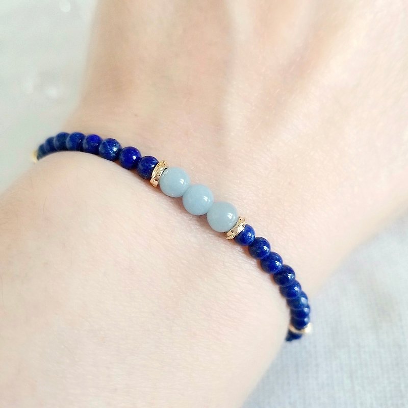Lapis Lazuli  Angelite Minimalist Crystal Bracelet | Handmade Jewelry Gift - Bracelets - Crystal Blue