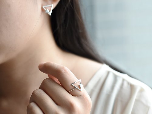 Cpercent 手工飾品 裸系 - 三角形戒指 雙幾何 | 925純銀 細戒 簡約 手工銀飾