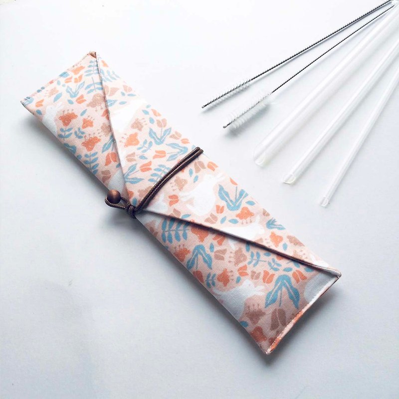 [SGS certification│Biomedical grade environmental protection straws] Huayang Bunny storage bag + Meiji straws five-piece set - Reusable Straws - Other Materials Pink