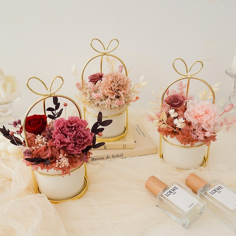 【母の日ギフト】エターナルカーネーションハンドル鉢花 - ドライフラワー・ブーケ - 寄せ植え・花 ピンク