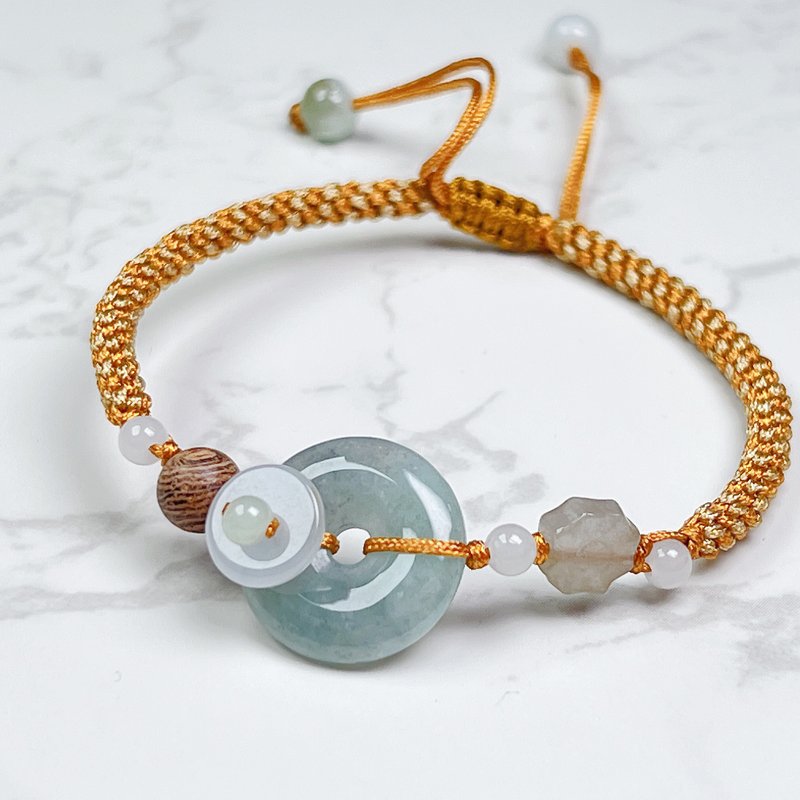 【May ‧Peace】Ice Jade Peace Buckle Braided Bracelet | Natural Burmese Jade Grade A Jadeite | Gift - สร้อยข้อมือ - หยก สีเขียว