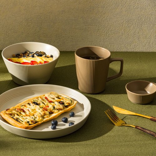 WAGA 餐桌器物 【激美新品】WAGA 簡約條紋陶瓷馬克杯-咖啡
