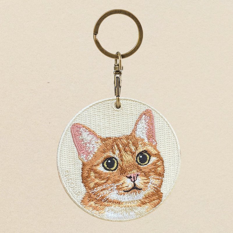 EMJOUR Double-sided Embroidery Charm - Orange Cat | Simulation Embroidery - พวงกุญแจ - งานปัก สีน้ำเงิน