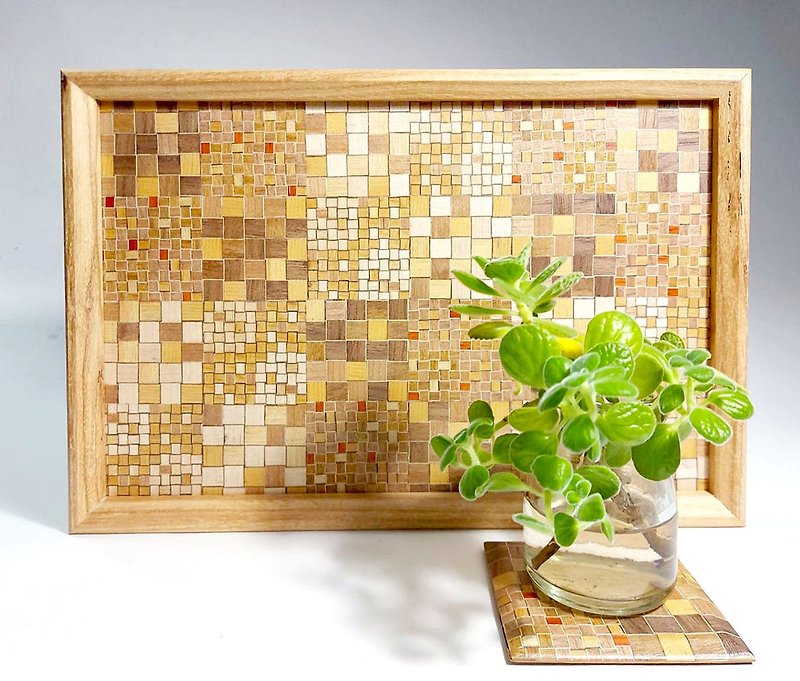 Old Tile Memory Mosaic Large Tea Tray/Tray/Coffee Tray--Brown - ของวางตกแต่ง - ไม้ 