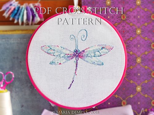 LittleRoomInTheAttic Watercolor Dragonfly I PDF cross stitch pattern