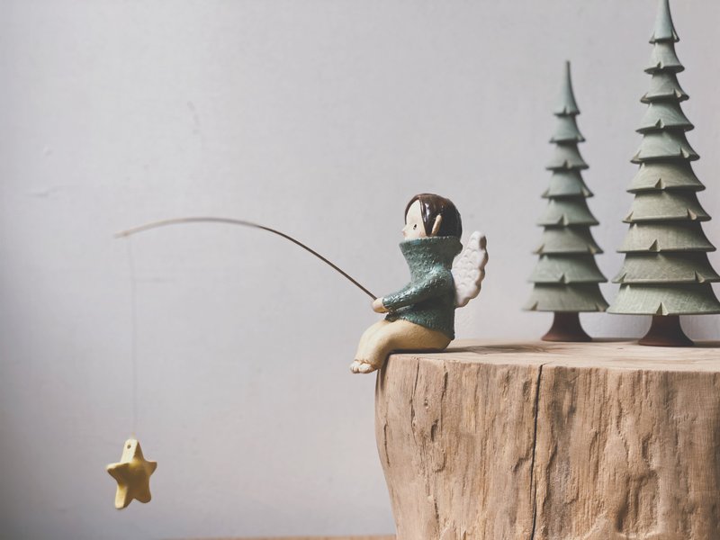 釣星星小天使 陶偶 - 擺飾/家飾品 - 陶 藍色