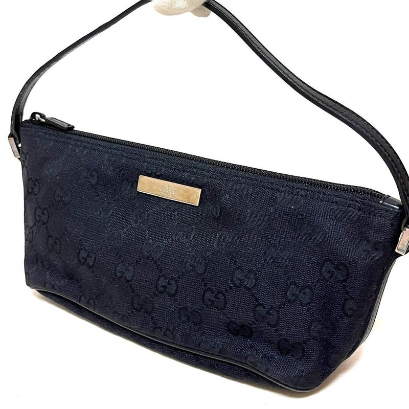 GUCCI グッチ アクセサリーポーチ ハンドバッグ GGキャンバス レザー ブラック 039・1103 - 化妝包/收納袋 - 其他材質 黑色