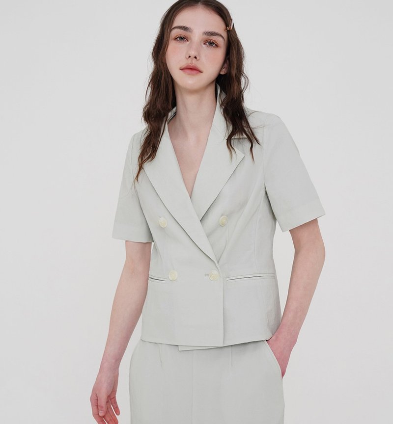 Korea sisterhood, Tailored double short-sleeved jacket - Ashgray - 女大衣/外套 - 尼龍 綠色
