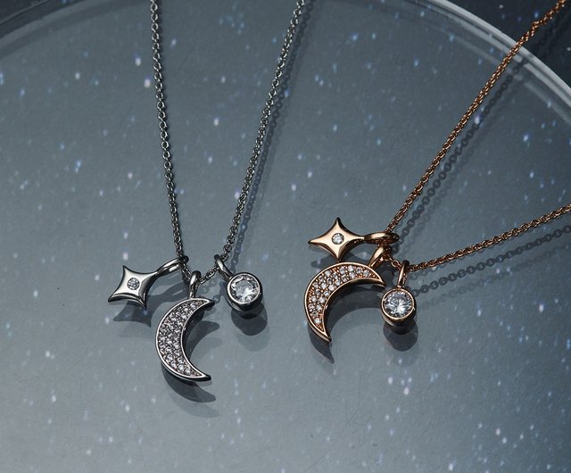 Sterling Silver Moon and Stars Layered Charm Necklace - Martha Jackson