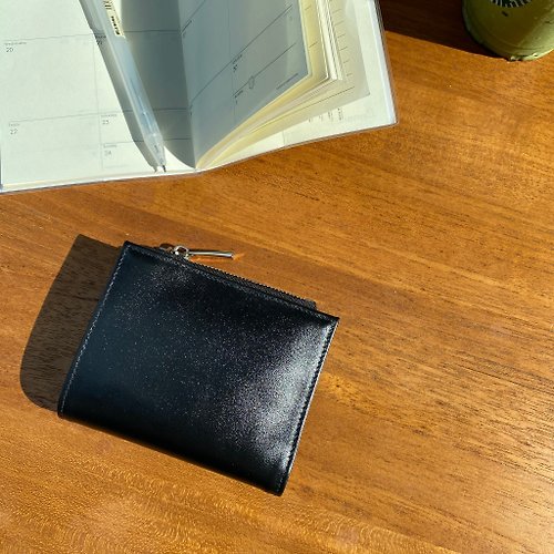 our-zest 短夾包 真皮皮夾 Minimalist Slim Leather wallet -Black&Silver