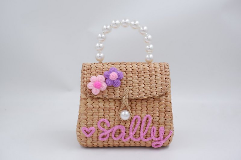 Personalized bag pompom bag Woven bag beach bag straw bag - Handbags & Totes - Plants & Flowers 