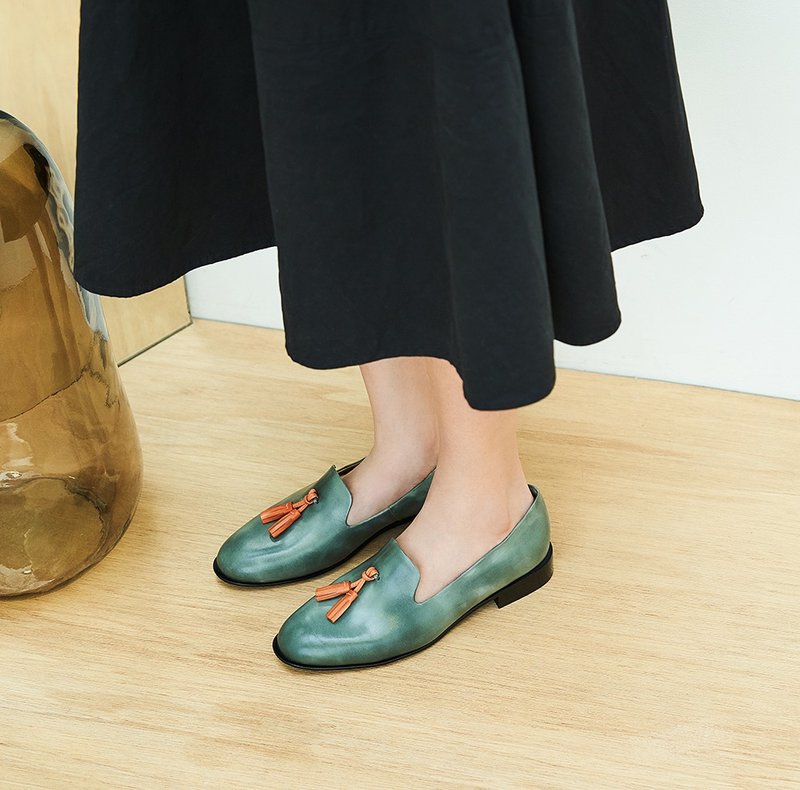 HTHREE 流蘇樂福鞋 / 綠灰 - Green Grey / Tassel Loafer - 女牛津鞋/樂福鞋 - 真皮 綠色