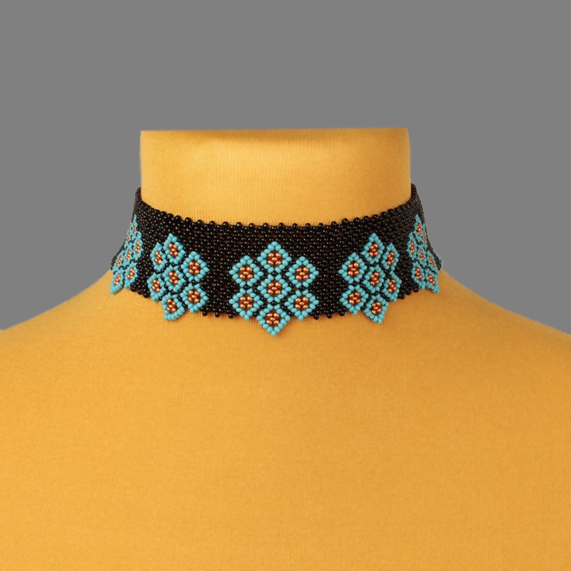 Turquoise and black bead choker gift for sister - สร้อยคอ - แก้ว สีดำ