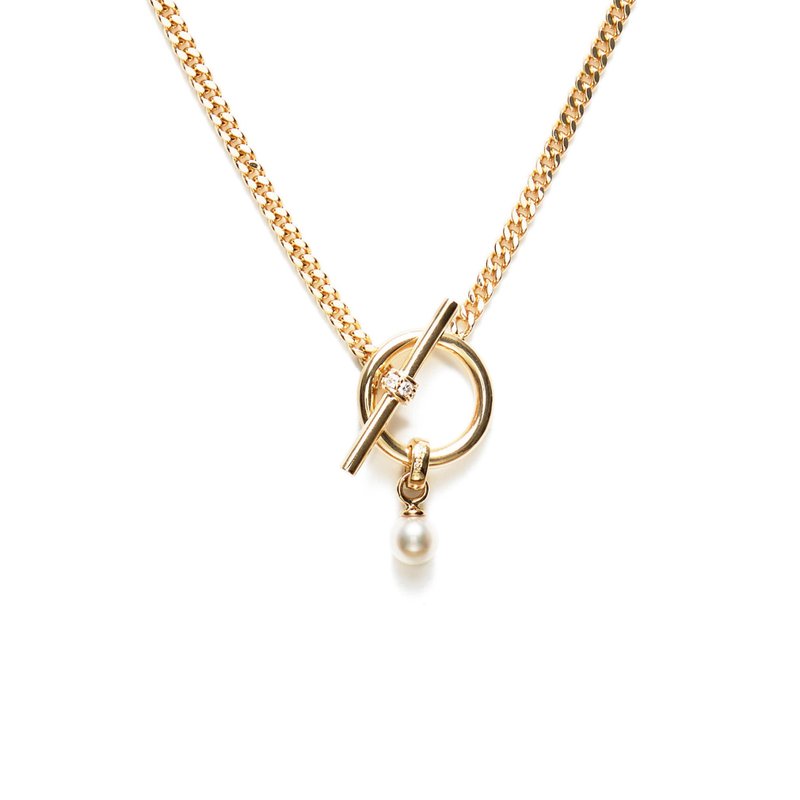 輕奢珍珠T字項鍊 925銀厚鍍18K金 Arete Diamond Pearl Necklace - 項鍊 - 純銀 金色