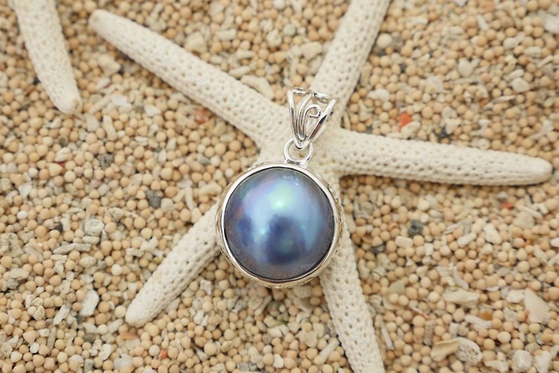 Large Mabe Pearl single pendant top - Necklaces - Stone Blue