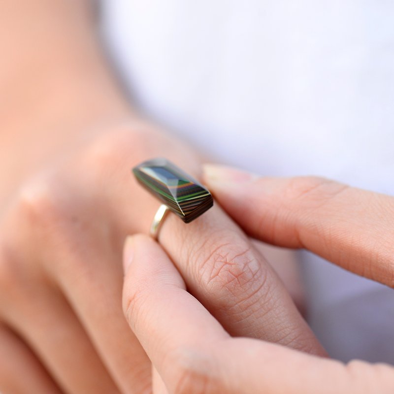 漆石純銀戒指 - 戒指 - 純銀 綠色