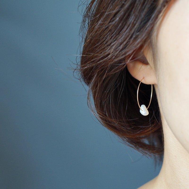 14kgf Pearl  Hoop Earrings - ピアス・イヤリング - 宝石 
