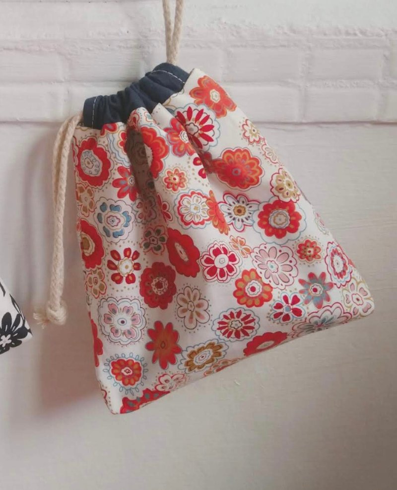 3D Double Sided Drawstring Pocket (Red) - Toiletry Bags & Pouches - Cotton & Hemp Red