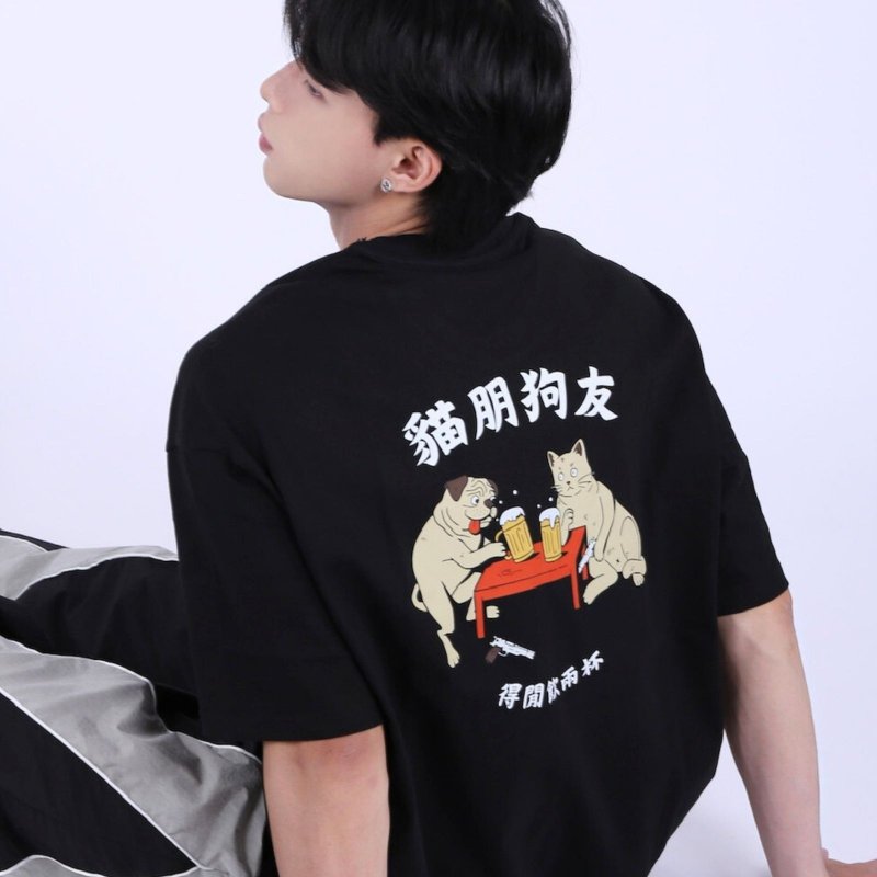 【CREEPS】Beer Bros 寬鬆重磅印花T恤 - 男 T 恤 - 棉．麻 多色
