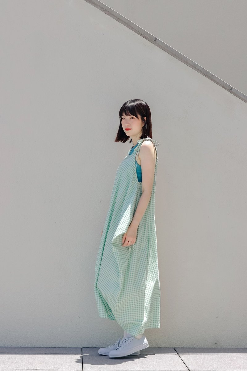 CHENG FUKU - Customized / Strapped long apron - Green - ชุดเดรส - ผ้าฝ้าย/ผ้าลินิน สีเขียว